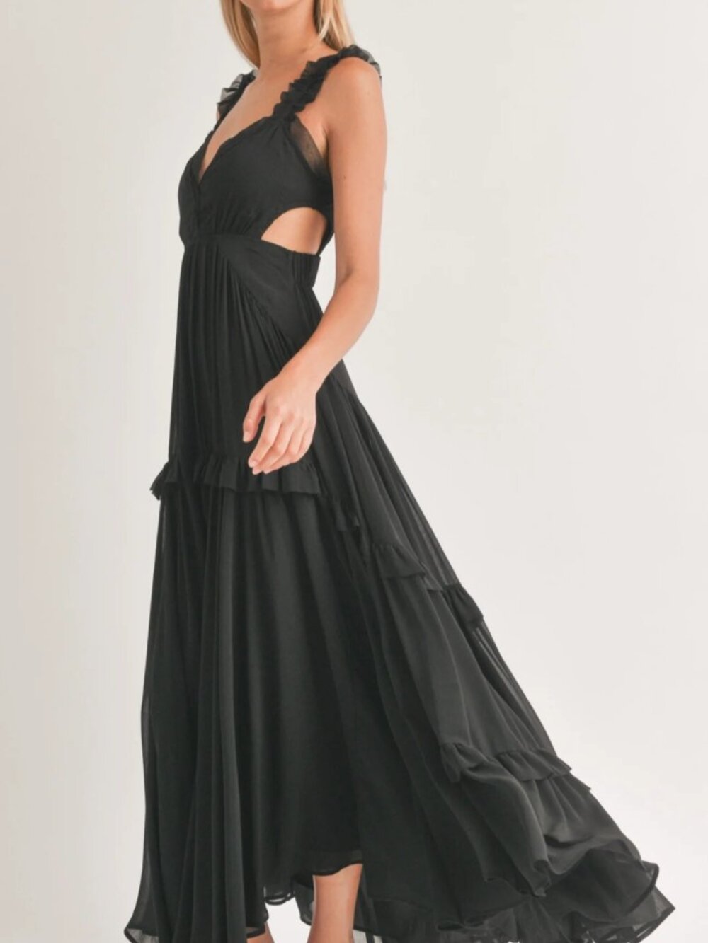 Black Chiffon Cutout Maxi Dress - Picture 3 of 5